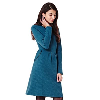 Yumi green Skater Dress With Textured Leatherette
